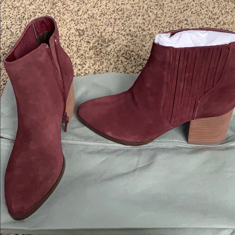 Burgundy Suede Pull On Bootie